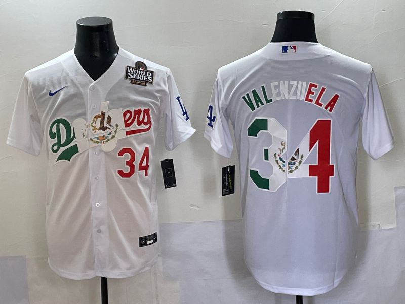 Men 2025 Los Angeles Dodgers 34 Valenzuela White Nike MLB Jersey style 7038